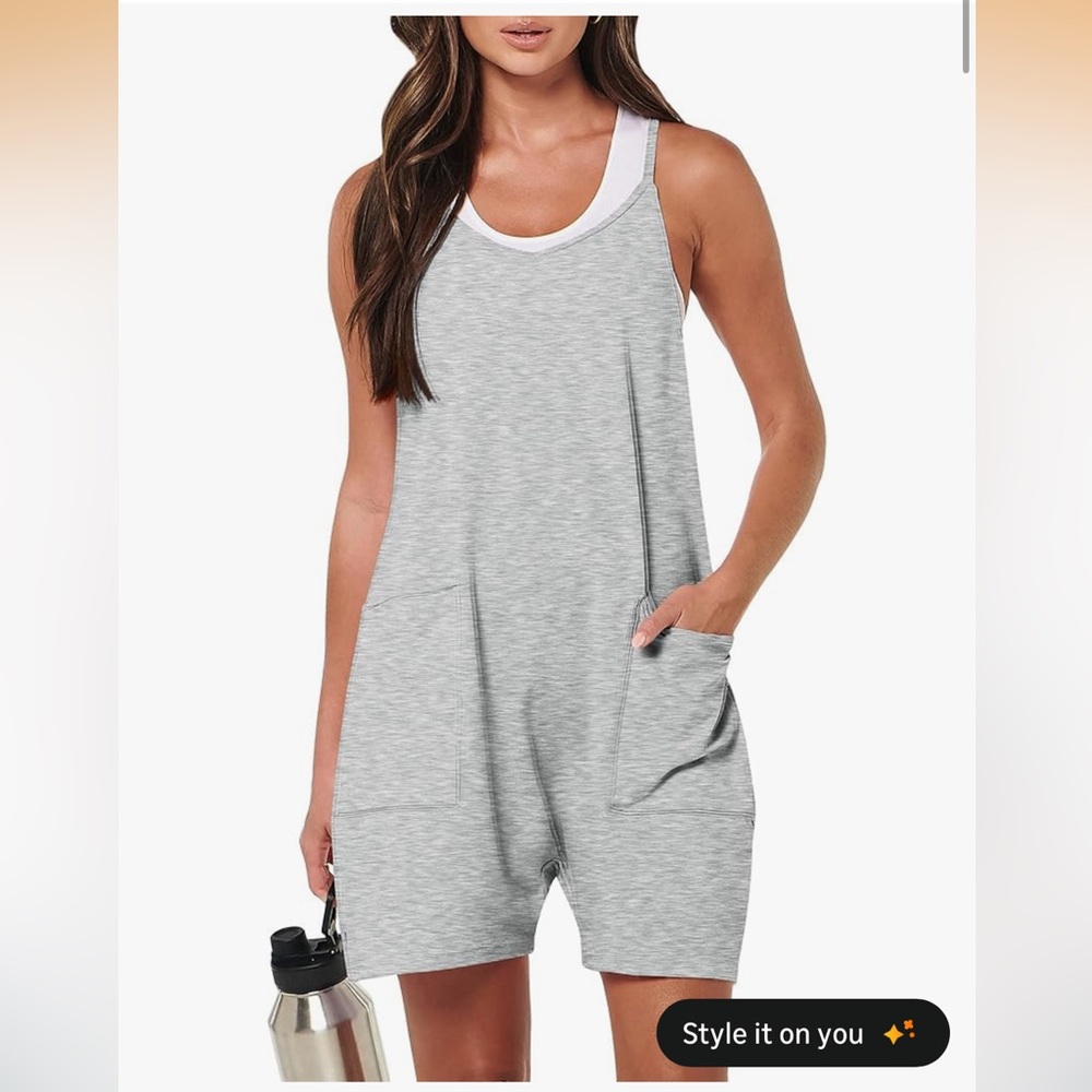 Gray Sleeveless Romper with Pockets